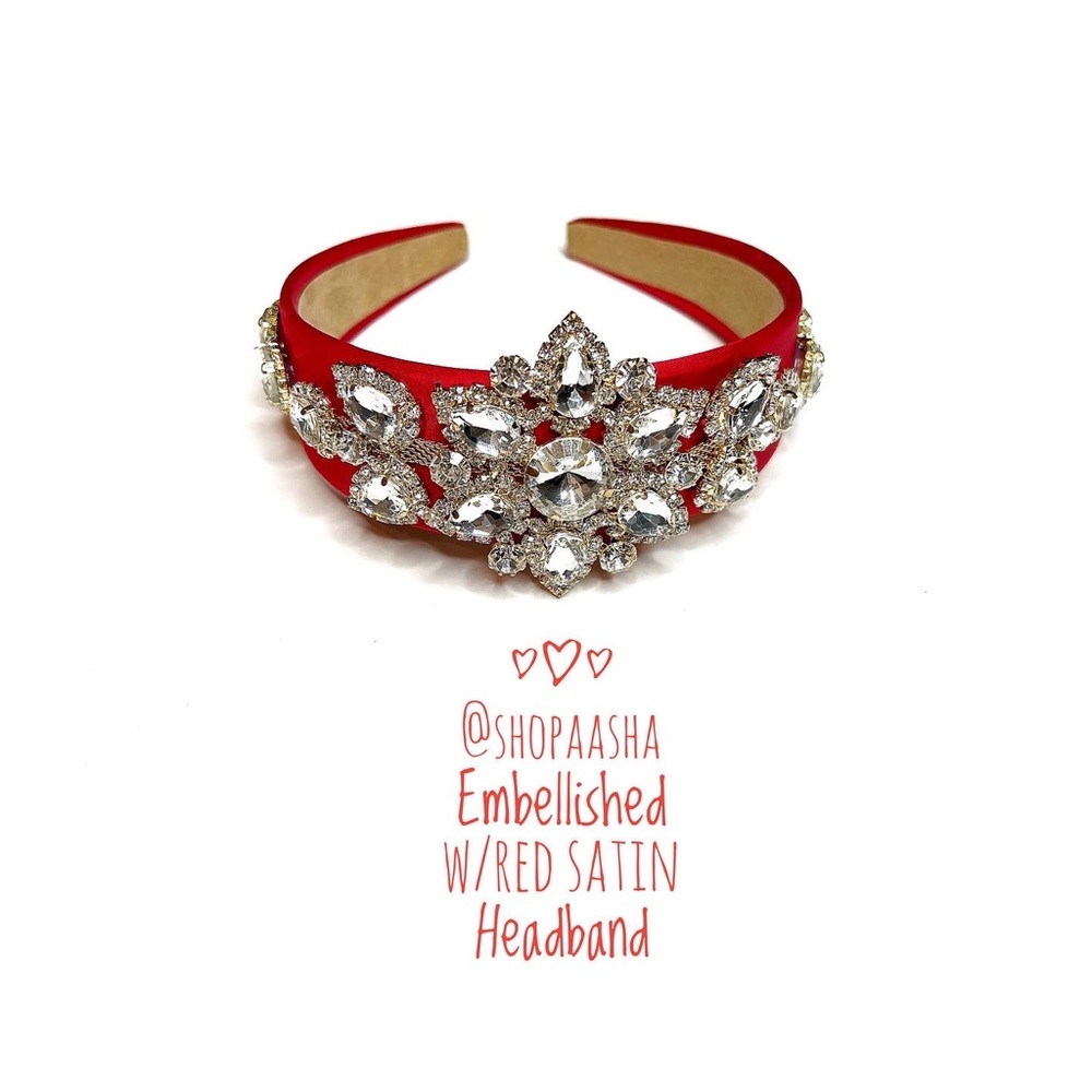 Embellished Red Satin Headband